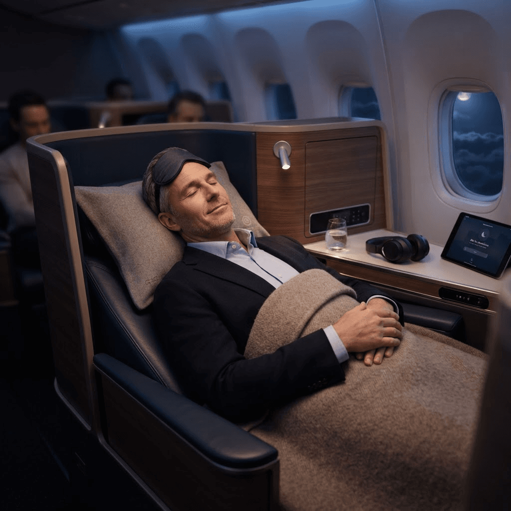 Comfortable traveler in premium cabin