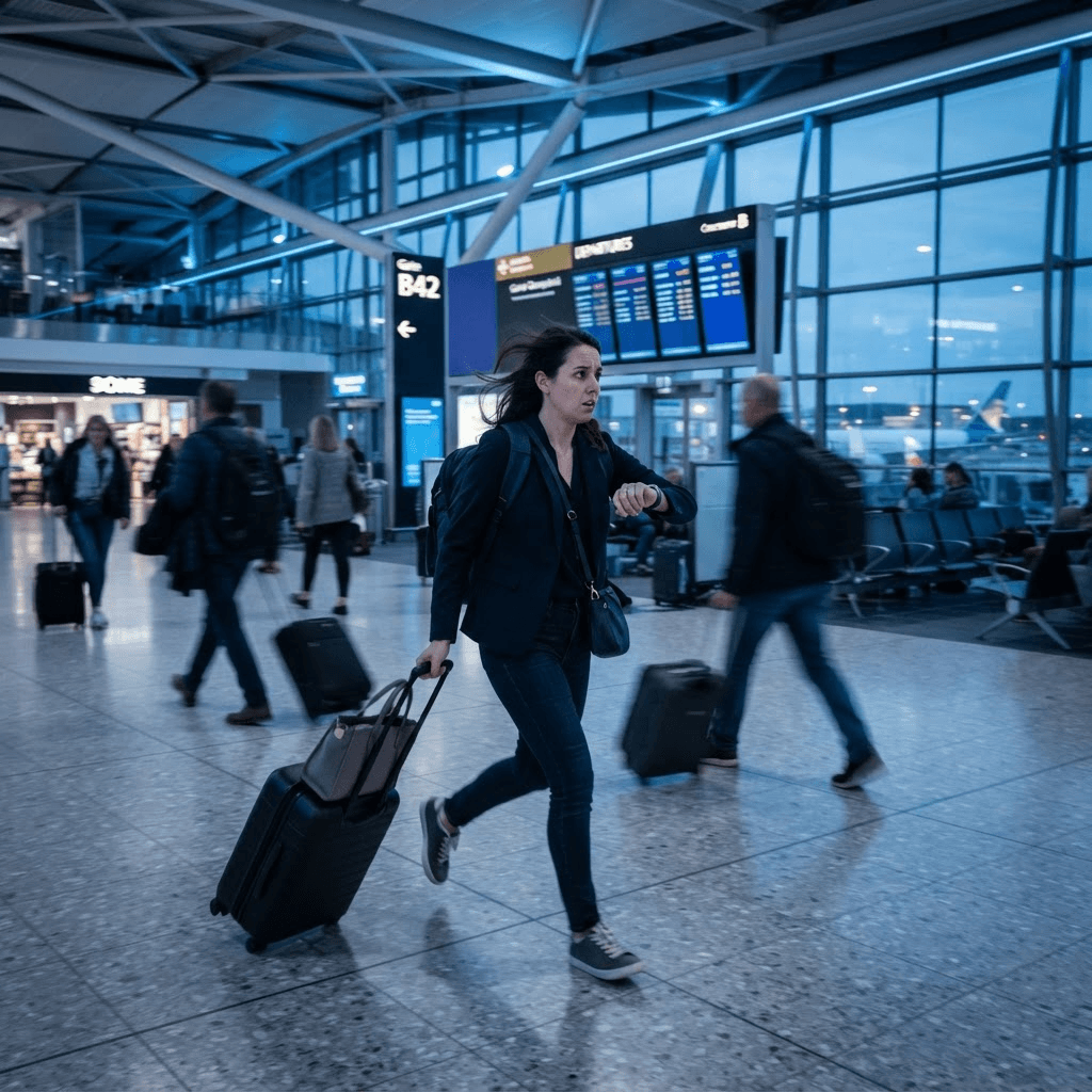 Traveler navigating airport connection